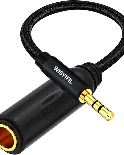 WISYIFIL 1/4 to 3.5mm Headphone Cable Adapter,TRS 6.35mm Female to 3.5mm Male 1/8 to 1/4 Stereo Audio Adapter,for Headphone, Amplifiers, Guitar, Amp etc. Nylon Braided Cable 1ft (30cm)