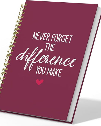 DSHFG Purple Red Notebook Journal for Women Employees Gifts, Notebooks for Work Office Supplies, Appreciation Gifts Thank You Gift, Spiral Notebook, Never Forget The Difference You Make, 5.5x8.3