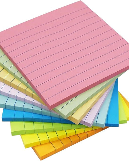 9 Pads Lined Sticky Notes 4x4 in Post, 9 Multi Colors Super Sticking Power Memo Pads, Strong Adhesive, 4x4 Sticky Notes Large Eeay for Office, School, Home Use