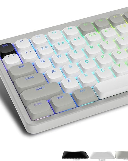 Womier Low Profile Keycaps - Shine Through Keycaps 60 65 75 100 Percent, Keyboard Key caps PBT Full Size for Cherry Gateron MX Switches Mechanical Keyboard, Grey/White