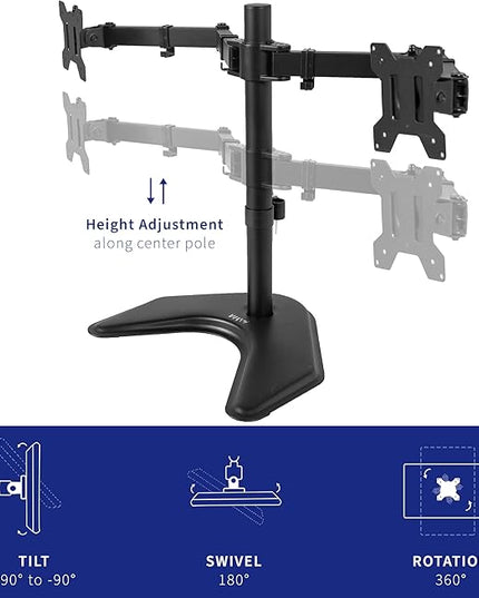 VIVO Dual LED LCD Monitor Mount, Free-Standing Desk Stand for 2 Screens up to 32 Inch, Heavy-Duty Fully Adjustable Arms with Max VESA 100x100mm, Black, STAND-V032F