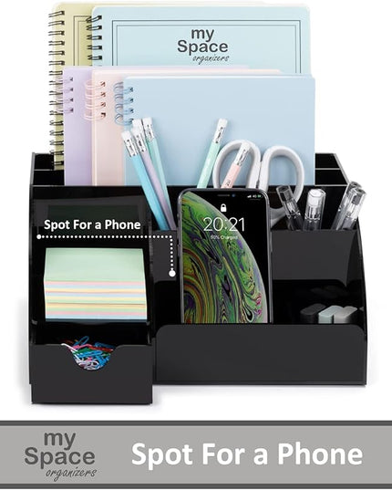 My Space Organizers Black Desk Organizer with 9 Compartments - Desktop Office Supplies and Desk Accessories Organizer