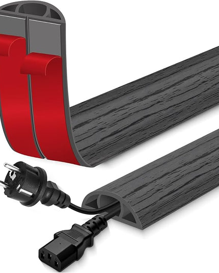 Floor Cord Cover for Wires on Floor Self Adhesive Cord Hider Floor Cable Management Wire Covers for Cords Protector Prevent Cable Trips Cord Cavity W 0.51" x H 0.31", Deep Gray Wood, 10Ft