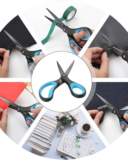 LIVINGO 2 Pack 8" Titanium Non-Stick Scissors, Professional Stainless Steel Comfort Grip, All-Purpose, Straight Office Craft Scissors for DIY(Blue/Black)