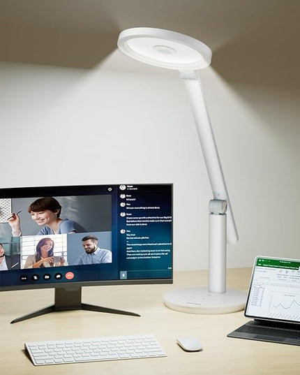 Honeywell Desk Lamp for Home Office, H6 Sunturalux™ Eye-Caring Led Desk Light, 800LM Dimmable Desk Lamp with Timer, Touch Control Tall Desk Reading Light, Table Lamp for Circle Webcam, Study, Bedroom