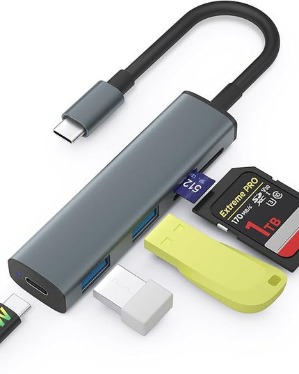 USB C SD Card Reader, Memory Card Reader with 60W PD Charger Adapter SD Card Adapter with SD/TF/USB 4 Ports for iPhone 15/16 iPad Pro MacBook Pro/Air iMac Android and More USB-C Devices