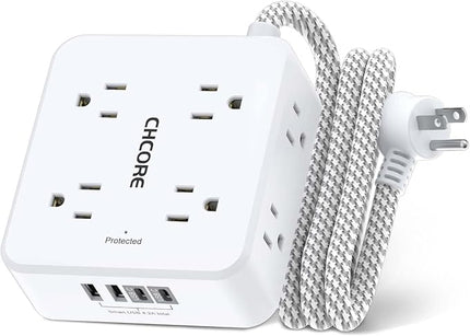 Surge Protector Power Strip - CHCORE 5Ft Braided Extension Cord with 8 Outlets with 4 USB (2 USB C) Charging Ports, Flat Plug Multi Plug Outlet Extender Charging Station for Home Office, ETL, White