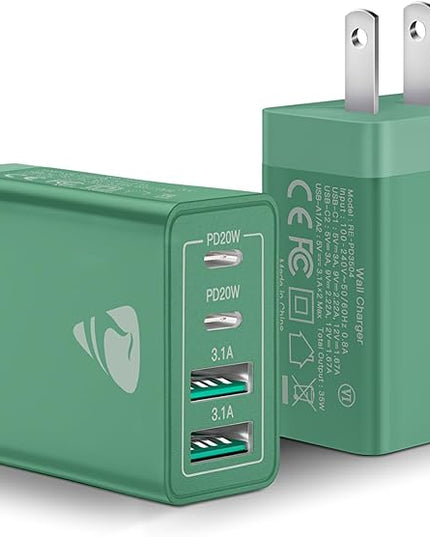 40W USB C Charger Cube, 2-Pack Wall Plug Fast Charging Block, 4-Port QC +PD Power Adapter Multiport Brick Type C Box for iPhone 16/15/14/13/12/11 Pro, XS/XR/8/7, Tablets, Cellphones Charger