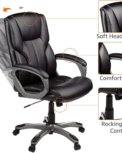 Amazon Basics Executive High Back Office Desk Chair, Adjustable Height, Tilt, Swivel, one Size, Black/Silver