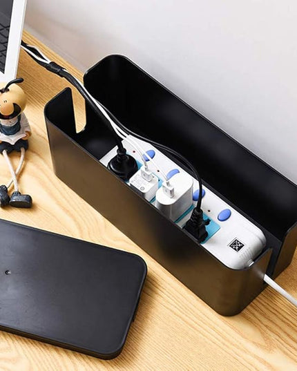 Cable Management Box Organizer, Pack of 2 Wire Concealer to Cover Hide Surge Protector & Power Strip on Desk Floor, with 5 Cord Fastening Tapes for Office, Home, Kitchen (Luxury Black)