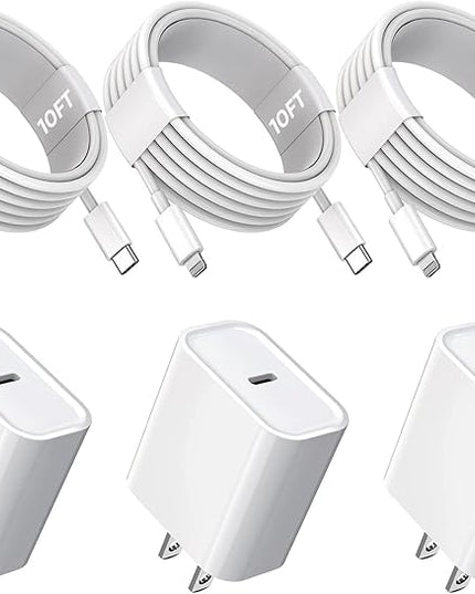 10FT iPhone Fast Charger,3Pack Extra Long[Apple MFi Certified]iPhone Charger Fast Charging Quick 10Foot USB C to Lightning Cable Cord Adapter Block for iPhone 14 Pro Max/14 Plus/13/12Mini/11/XS/X/iPad