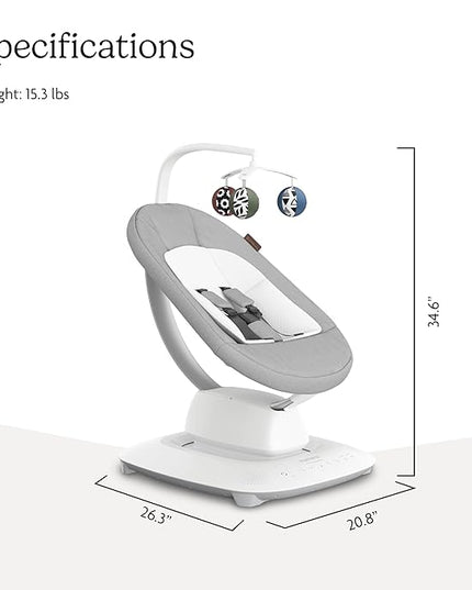 UPPAbaby Mamaroo Smart Swing – Customizable Soothing Modes with MotionSync Technology – Infant Recline + Bluetooth Enabled – Included Newborn Insert – Stella (Grey Mélange)