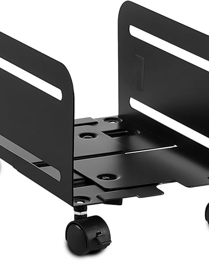 Mount-It! Computer Tower Stand, Adjustable Mobile CPU Stand with Wheels, Heavy-Duty Steel Rolling Cart, Fits Most PC Towers, 4.87 to 8.5 Inch Width, Under Desk, Black