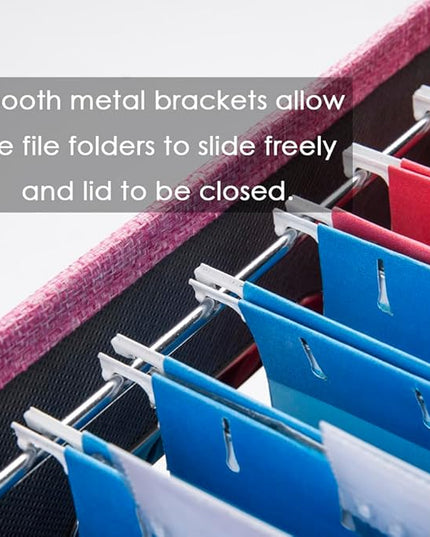 PRANDOM File Organizer Box - Set of 1 Collapsible Decorative Linen Filing Storage Hanging File Folders with Lids Office Cabinet Letter Size Pink (14x9.3x10.8 inch)