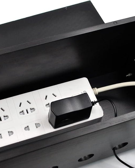 Large Cable Management Box, Wood Cord Hider Box & Organizer for Power Strip Hider Cable Storage for Office, TV Wires, Desk Cord Organizer, 14.2" x 6" x 6.3", Black, Wood