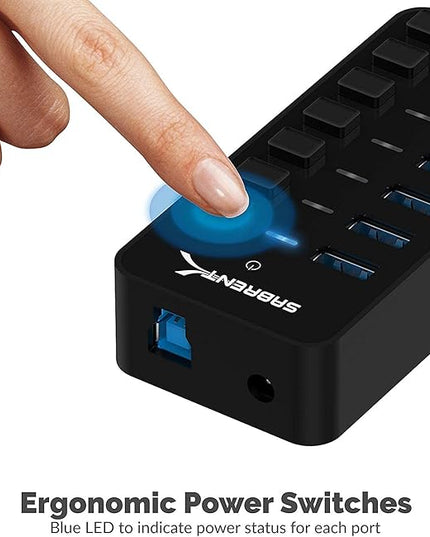 SABRENT 36W 7 Port USB 3.0 Hub with Individual Power Switches and LEDs Includes 36W 12V/3A Power Adapter (HB-BUP7)