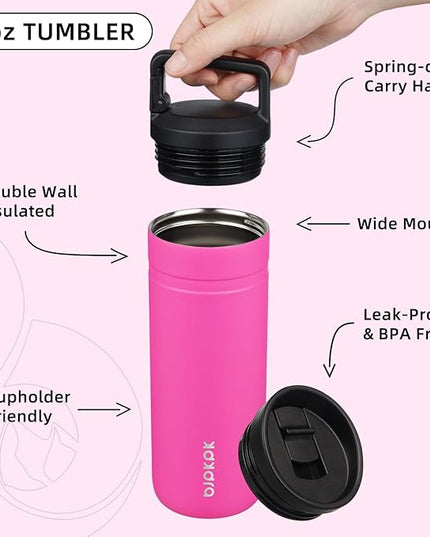 BJPKPK Insulated Water Bottle with 2 Lids,20 oz Double Wall Stainless Steel Vacuum Tumbler Travel Coffee Mug,Wide Mouth Thermal Cup,Barbie Pink