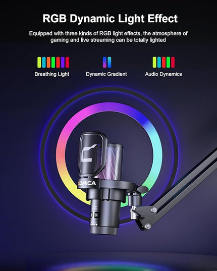COMICA Ejoy Uni(A) USB Gaming Microphone with Noise Cancellation, RGB Lights, Monitoring, Muting, Streaming Mic for Computer, PS5, PS4, Streaming, Podcast, Chat, Twitch, YouTube, Discord(Black)