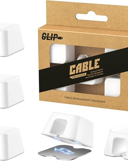 Maveek Magnetic Cable Clips, 5 Pack Square Cord Organizer with Magnets and Metal Plates, Silicone Cable Holders for USB C, HDMI, Ethernet, Charging Cords – Desk, Wall, Office & Car Use (White)