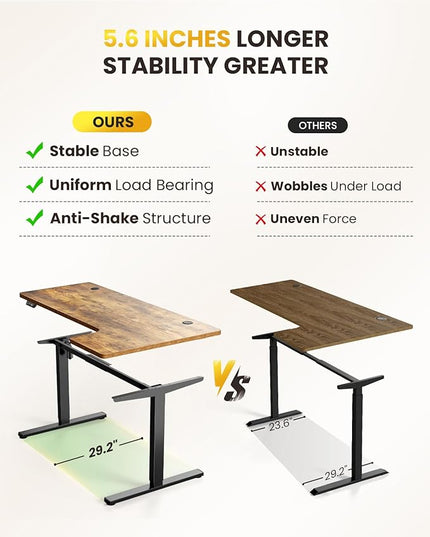 L-Shaped Standing Desk - 55 Inch Adjustable Corner Desk, Electric Sit-Stand Computer Table with Memory Controller for Home Office