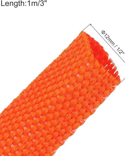 MECCANIXITY Braided Cable Sleeves Heat Shrinkable Fabric Sleeving, 1/2" 3ft Orange 2:1 Ratio Heat Shrinkable Cord Protector for Harness Cable, Network Cable Protection, Cable Management