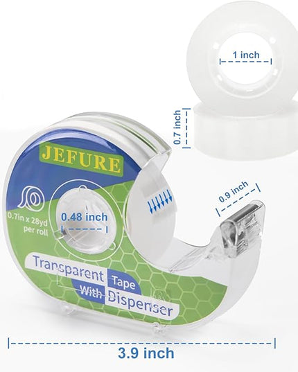JEFURE 18 Pcs Transparent Tape with Dispenser, 0.7 x 1000 in Clear Tape Rolls Bulk, Office Tape Refills for Desk, Craft, and Gift Wrapping