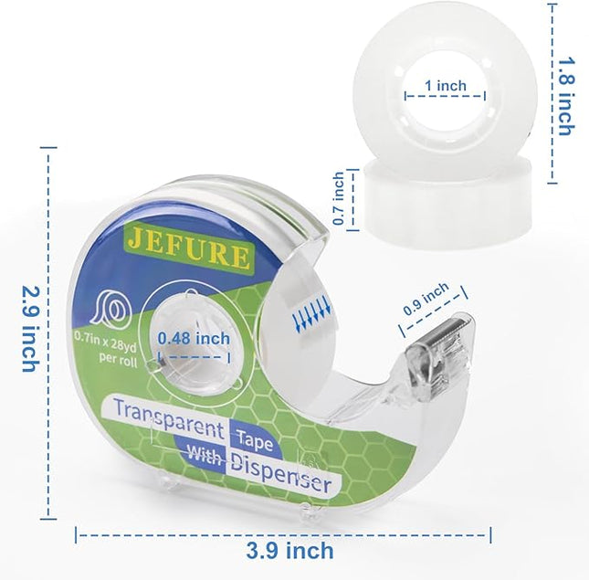 JEFURE 18 Pcs Transparent Tape with Dispenser, 0.7 x 1000 in Clear Tape Rolls Bulk, Office Tape Refills for Desk, Craft, and Gift Wrapping