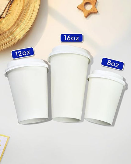 100 Pack 12oz Disposable Coffee Cups With Lids straws sleeves, Disposable cups, Paper Cup, Tea Cups for Hot To Go Coffee k cups with lids, Cupping set,Beverages, shop Home Office Party Travel