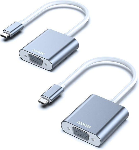 BENFEI USB C to VGA Adapter, 2 Pack Thunderbolt 3 to VGA Adapter Compatible for MacBook Pro 2019/2018/2017, MacBook Air/iPad Pro 2018, Samsung Galaxy S10/S9 [Aluminium Shell,Grey]