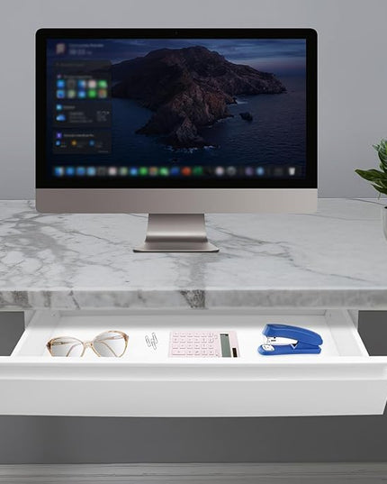 FFanhia 22 Inch Under Desk Mounted Sliding Pull-out Drawer Storage for Sit Stand Workstation Office(Applicable Table Thickness: 0.79in) White