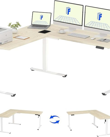 FLEXISPOT L Shaped Standing Desk, 71 x 63 Inch Electric Height Adjustable Corner Desk, Sit Stand Computer Workstation, Preset Controller, Home Office, White Frame with Maple Top