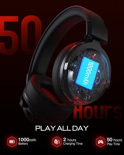 EKSA Wireless Gaming Headset for PC, USB Headphones with Retractable Microhpone, Surround‑Tuned, 20ms Ultra-Low Latency, 50Hr Battery, 2.4G Bluetooth Wired Computer Headset for PS4 PS5 Laptop