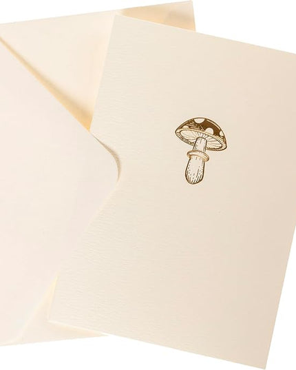 Graphique Mushroom Cards, Pack of 10 Cards with Envelopes, All Occasion Greetings, Blank Inside, Gold Foil Embossing, La Petite Press Collection Boxed Set, 3.25" x 4.75"