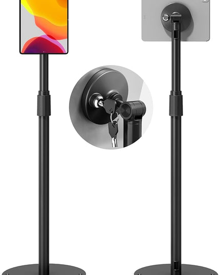 monTEK Anti-Theft Tablet Floor Stand, Frameless Universal Tablet Kiosk with Security Lock Fit 7”-15” Screen Size, Height Adjustable Floor Stand Compatible with IPad Pro/Air/Mini and Samsung Tab, Black