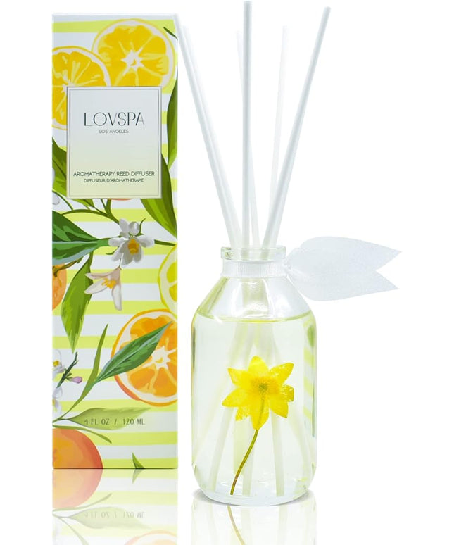 LOVSPA Reed Diffuser Set, Coastal Citrus Scented Oil Diffuser with Sticks, Home Fragrance Accessories for Bathroom Shelf Decor, Aroma Diffusers for Home or Office Desk, USA Made