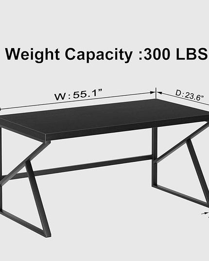 HSH Black Desk, Modern Industrial Home Office Computer Desk, Laptop PC Desk for Student Work Writing Study Gaming, Simple Metal and Wooden Computer Table in Bedroom Living Room Workstation, 55 Inch