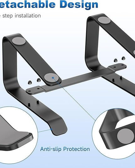 suptek Aluminum Laptop Stand,Ergonomic Detachable Computer Laptop Stand for Desk,Ventilated Cooling Design,Notebook Riser Compatible with MacBook Air/Pro, Dell, HP, Lenovo More 10-16" Laptops, Black