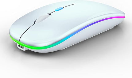Wireless Bluetooth Mouse Rechargeable Laptop Mice with LED Lights Silent Slim Use(BT5.2 & USB 2.4G Portable Receiver) Dual Mode Computer Mouse for Laptop/iPad/Tablet/Apple/Computer/Mac(White)
