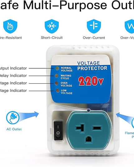 BSEED Surge Protector Outlet, Power Surge Protector for Home Appliances, Adjustable Voltage Regulator, 220V, 4400W, 1 Pack