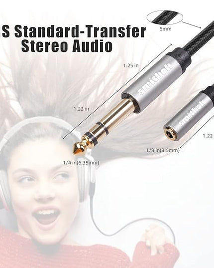Smithok 2 Pack, 1/4 inch to 3.5mm Headphone Adapter TRS 6.35mm 1/4 inch Male to 3.5mm 1/8 inch Female Stereo Jack Audio Adapter for Amplifiers, Guitar, Keyboard Piano, Headphones - 12inch/30CM