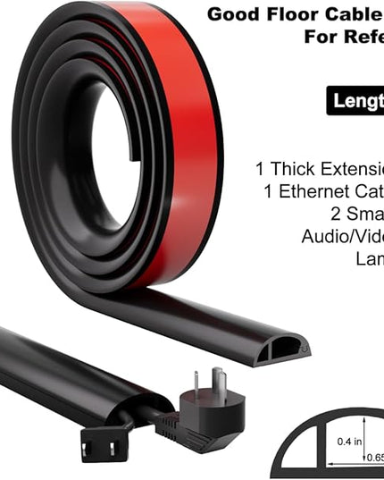 Kneelisa 10FT Side-Open Extension Cord Covers for Wires on Floor,Silicone Power Cable Protector Cord Hider Management Strip,Hide Electric Wire on Carpet,Chord Runner Protective Safety Wiremold,Black