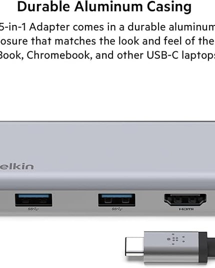 Belkin USB-C Hub, 5-in-1 MultiPort USB-C Docking Station for MacBook & Windows w/ 4K HDMI 1.4, 2x USB-A 3.1, SD 3.0, & Micro SD 3.0, & 5Gbps Data Transfer for Home, Office, & Travel, PVC002
