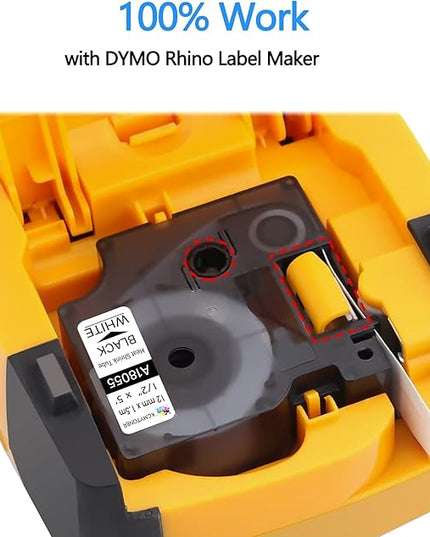 2 Pack Compatible for Dymo 18055 Heat Shrink Tubes Black on White12mm 1/2 Inch Label Tape for Wires Cables Used in Rhino Pro 3000, 4200, 5200, 5000, 6000 Industrial Label Makers