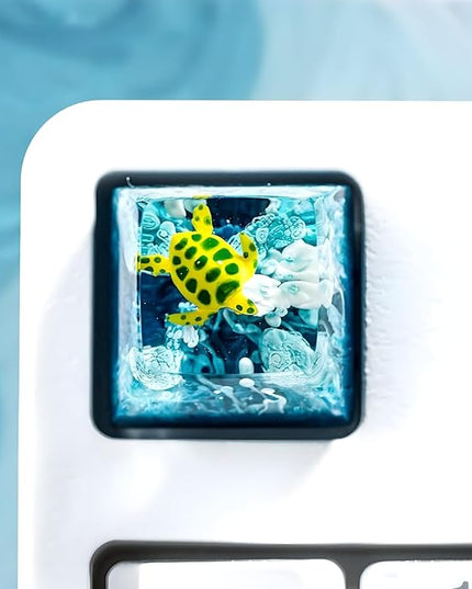 Sea Turtle Artisan Keycap Light Blue Ocean R1 SA Profile Custom Sea Creatures Keycaps 1U ESC Handmade Gaming Resin Key Cap Cherry MX Switch Compatible Mechanical Keyboard Turtle Lover Gift