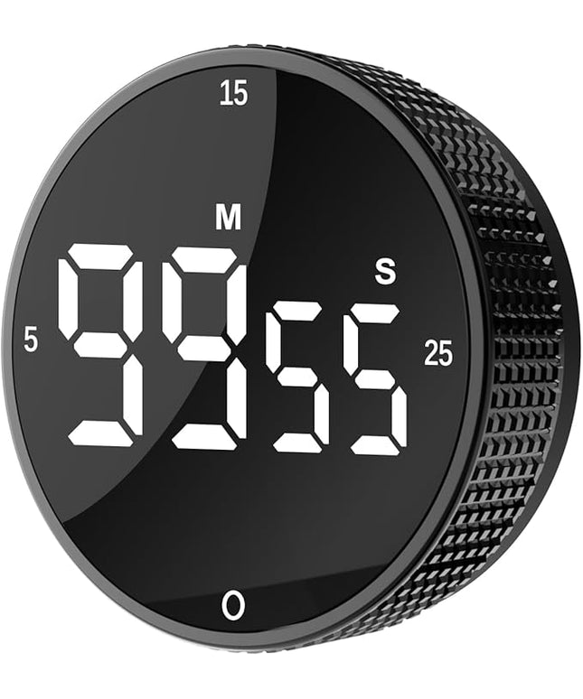 Upgrade Digital Kitchen Timer - Magnetic Countdown Countup Visual Pomodoro Timer with Large LED Display, 3-Preset Times (5, 15, 25), 3 Volume Levels, Ideal for Cooking, Baking and Fitness (1, Black)