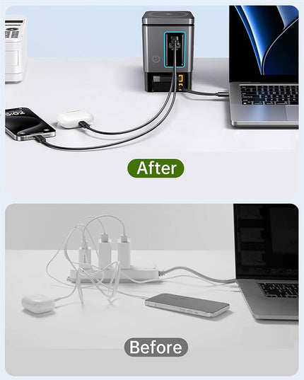 SUGOOL Retractable Charger with Wall Plug, 105W GaN 6-in-1 Charging Station with Magnetic Pad – MagSafe Compatible USB-C/Type-C Fast Charging Charger for iPhone, AirPods, MacBook