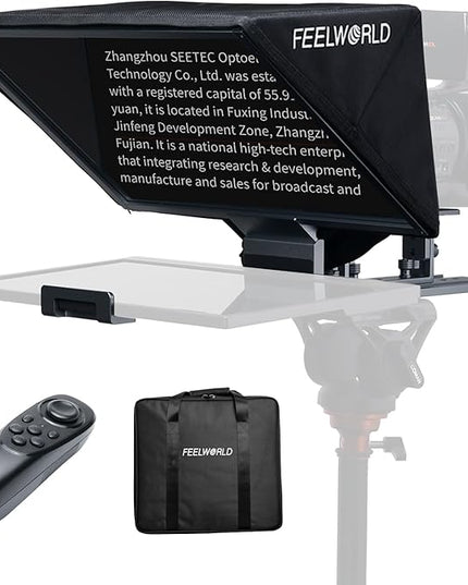 FEELWORLD TP16 16 Inch Folding Teleprompter for Up to 16" Tablet Horizontal Vertical Prompt for Live Streaming Interview Speech Online Teaching Vlogger with APP Remote Control Carry Case