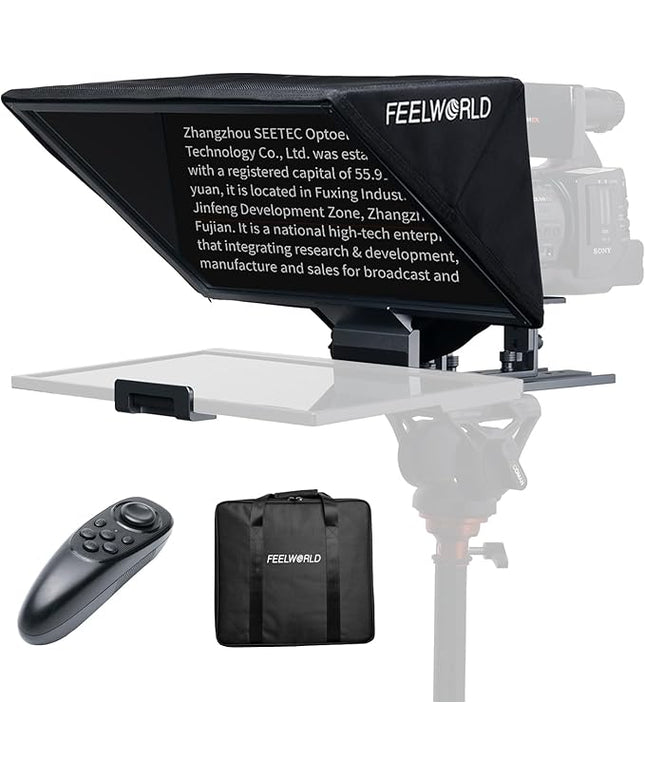 FEELWORLD TP16 16 Inch Folding Teleprompter for Up to 16" Tablet Horizontal Vertical Prompt for Live Streaming Interview Speech Online Teaching Vlogger with APP Remote Control Carry Case