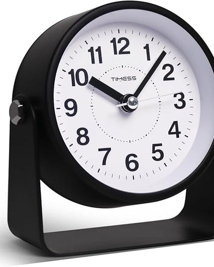 TIMESS Analog Alarm Clock, Silent Non-Ticking Quartz Movement, Battery-Operated with Snooze & On-Demand Light, Easy to Set Gentle Wake Bedside Desk Clock, Ideal for Home, Travel, Office (Black)