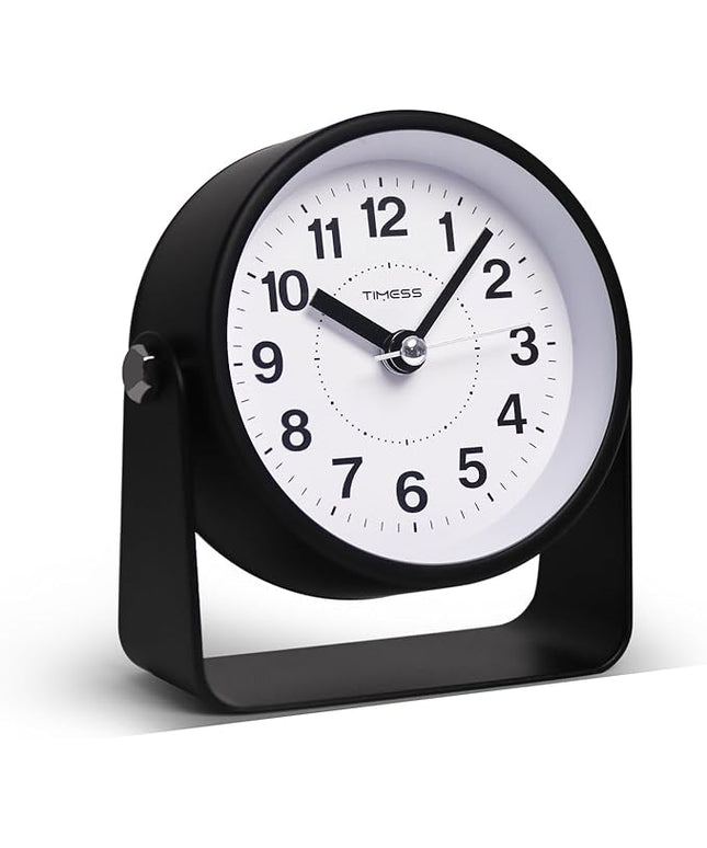 TIMESS Analog Alarm Clock, Silent Non-Ticking Quartz Movement, Battery-Operated with Snooze & On-Demand Light, Easy to Set Gentle Wake Bedside Desk Clock, Ideal for Home, Travel, Office (Black)